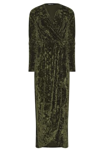 Image of Long Tall Sally - LTS Tall Green Crushed Velvet Wrap Midi Dress - Women's