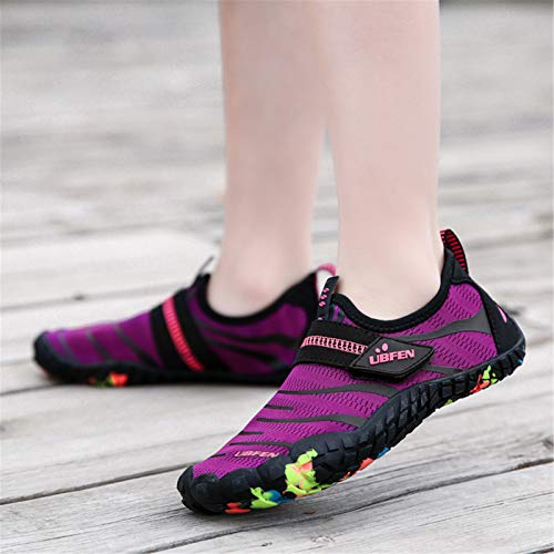 image for UBFEN Kids Water Shoes for Boys Girls Quick Dry Swim Aqua Socks, B Pur