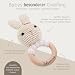 wunderwunsch® - Personalisierter Beißring Baby - Niedlicher Greifling für Baby's ab 0 Monate - Babyrassel mit Name als Baby Geschenk für Mädchen und Jungen (Hase gestreift rosa,mit Gravur)