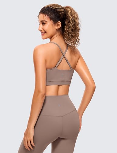 Image of CRZ YOGA Butterluxe Womens Adjustable Spaghetti Thin Strap Sports Bra - Padded Wireless Square Neck Workout Yoga Clothes