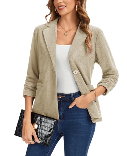 LADI TREND Womens Blazer Jacket Suit 3/4 Ruched Sleeve Button