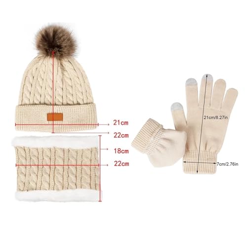 Conjunto de gorro invierno para mujer con bufanda y guantes de punto cálido 4