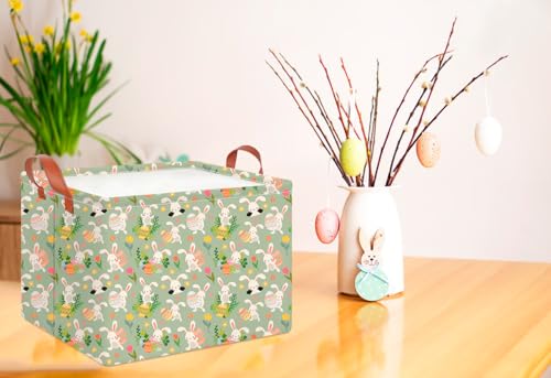 Image of CLOCOR Rectangular Easter Gift Basket Empty,Waterproof Storage Basket with Handles,Room Decor(Pink Flower Easter Egg)