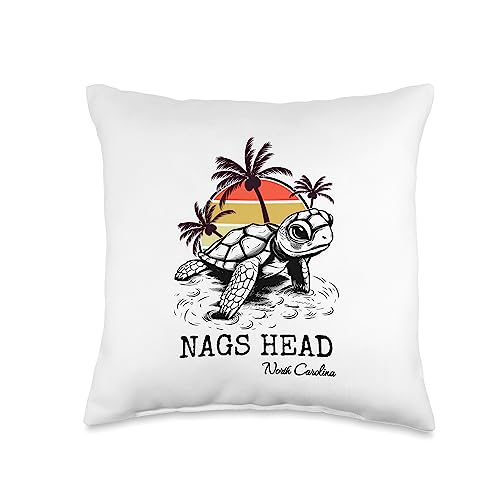 East West Coast Beaches Merch Co. Nags Head Cute Sea Turtle Art North Carolina Beach Vacation Throw Pillow, 16x16, Multicolor