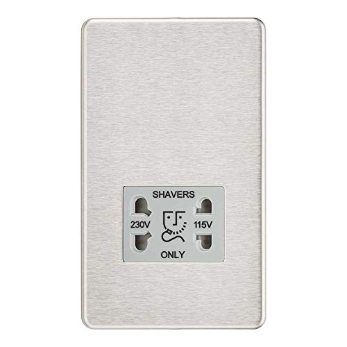 Image of Knightsbridge Screwless Dual Voltage Shaver Socket in Brushed Chrome with Grey Insert