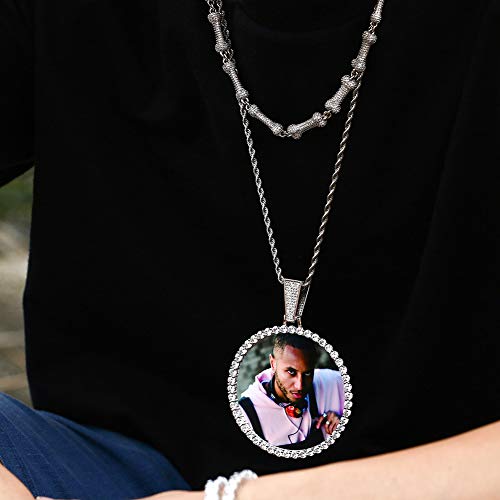 Yimeraire Large Custom Picture Pendant Personalized Memory Necklace With Picture For Men Customized Pendant Necklace With Photo For Women Medallion Chain Necklace Mother's Day Gift Hip Hop Jewelry #TOP3