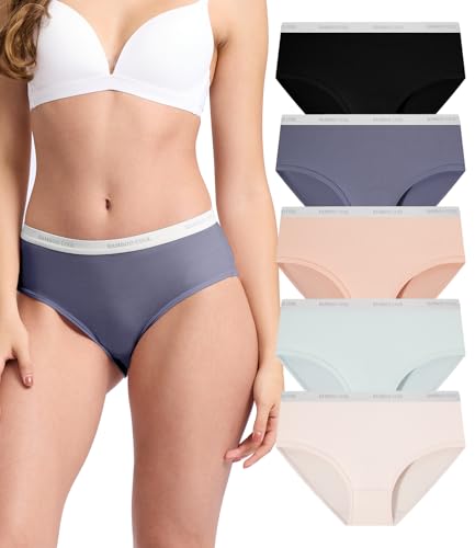 BAMBOO COOL Womens Underwear Soft Mid Waist Brief Moisture Wicking Panties for Women, 5 Pack