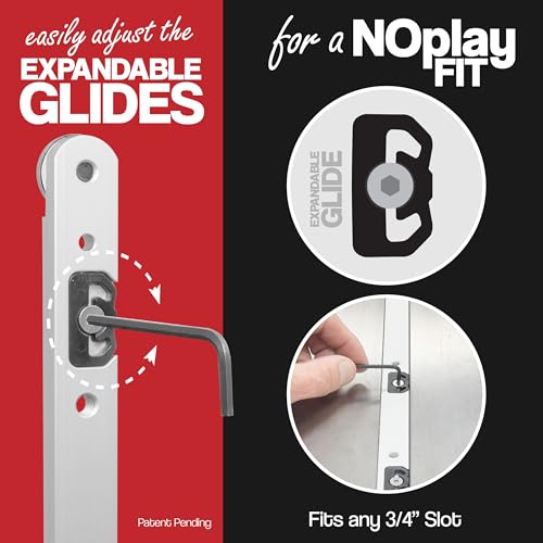 17 inch NoPlay Aluminum Miter Bars w/Expandable Glides, Standard 3/4 x 3/8 - Miter Slot Table Saw Runners, Crosscut Sled Table Saw Miter Bar Set, Router Table - Pack of 2