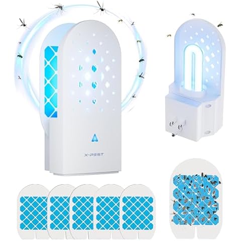 X-PEST Fly Trap Indoor, Gnat Traps with Light Tube, Plug in to Catch Flying Insects, Like Flies, Fruit Flies, Moths, Mosquitoes- Fly Zapper for Indoor Area Use (1 Device+5 Glue Boards) Cover