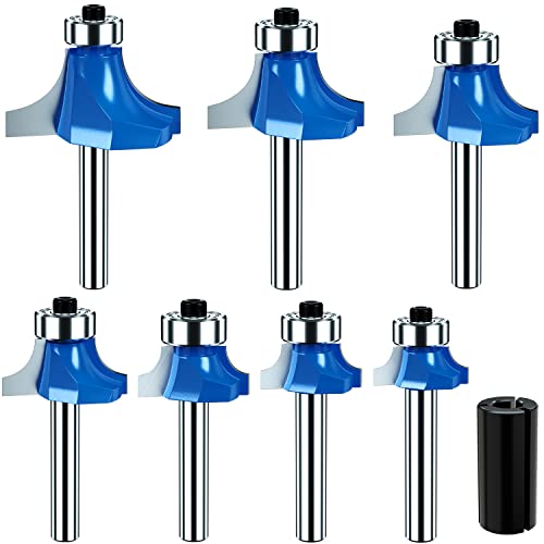 Vipbhtool 1/4 Inch Shank Roundover Edging Router Bits Solid Carbide Woodworking Router Bit Milling Tools Rounding Edge Forming Router Bit (1/8â€™â€™, 5/32â€™â€™, 3/16", 1/4â€™â€™, 5/16â€™â€™, 3/8", 7/16â€™â€™ Radius)