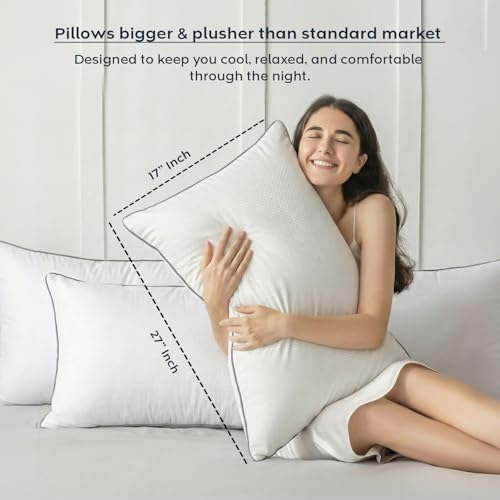 Image of AYKA Premium Microfiber Pillow for Sleeping, Set of 2 | 17x27 Inch Hotel Luxury Bed Pillows | 100% Virgin Fiber Fill, Soft & Fluffy | Neck Support for Side, Back & Stomach Sleepers | White