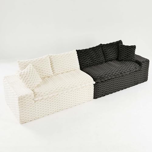 Image of KEIKI 120 inch Modular Boneless Couch Full Chaise for Living Room, 4-Seater Sectional Couches for Living Room Furniture, Deep Seat Comfy Large Sofa Bed for Family Room Furniture Pet Friendly, Black White