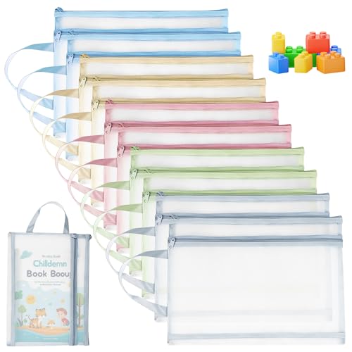 Bolsa con cremallera de malla, 10 unidades, bolsa de almacenamiento, doble capa, bolsa de malla transparente con asa, para juguetes, rompecabezas, bloques de construcción, utensilios de viaje