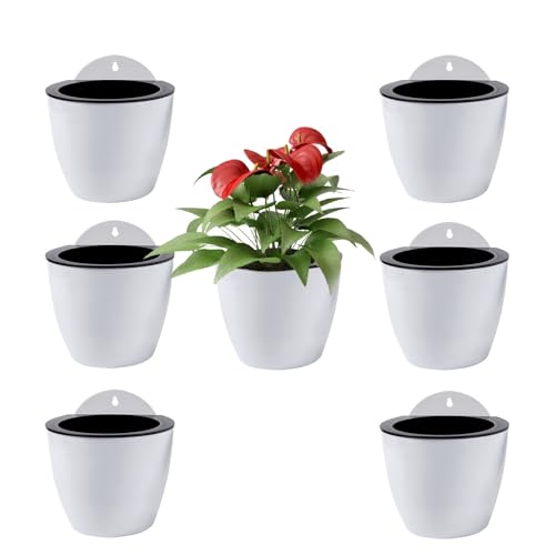 ShoppeWatch Pot de Fleur Interieur Mural Lot de 7 à Arrosage Automatique | Deco Murale | Jardiniere Suspendues Exterieur | Décoration Murale Salon | Blanc...