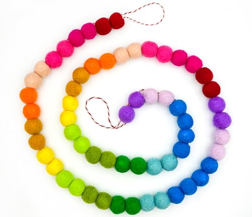 Colorful Wool Felt Ball Banner Garland, Handmade...