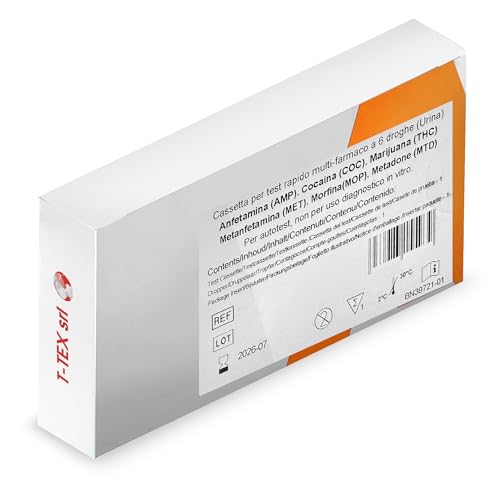 T-Tex Srl - Test rápido antidrogas selftest THC/COC/AMP/MET/MOP/MTD - Autotesting antidrogas - autocomprobación orina