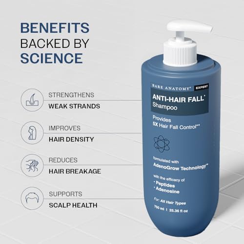 Image of Bare Anatomy Anti-Hair Fall Shampoo | Provides 5x Hair Fall Control | Adenosine, Procapil & Peptides | Strengthens Roots, Reduces Breakage & Cleans Gently | Sulphate & Paraben Free | Unisex | 750ml