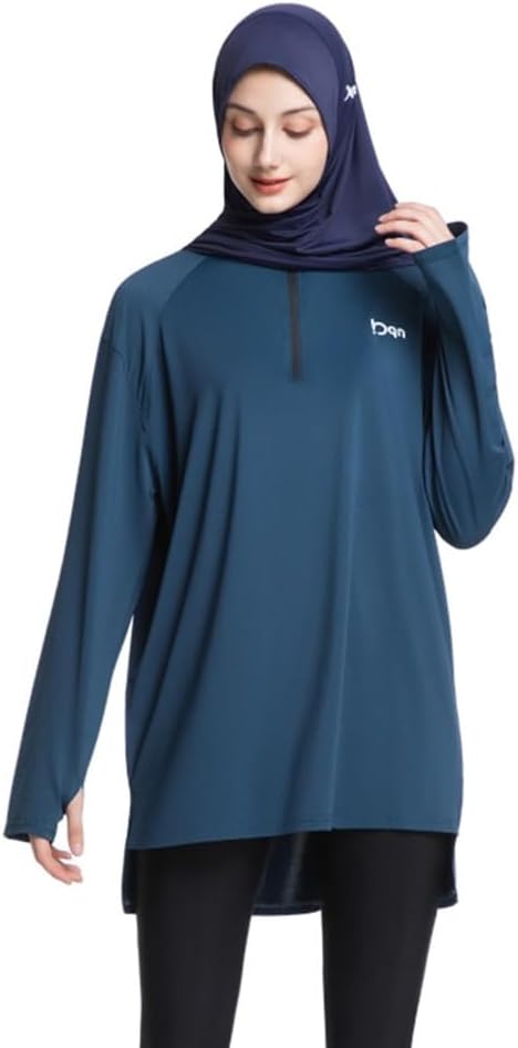 Muslim Women's Long Sleeve Sports Shirt, Modest Quick-Dry Yoga Top, Breathable Stretchy Workout Shirt