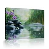 北欧禅石キャンバスウォールアート静かな蘭スパの風景ウォールアート絵画リビングルーム寝室ホームオフィス壁の装飾32x42cmインナーフレーム用