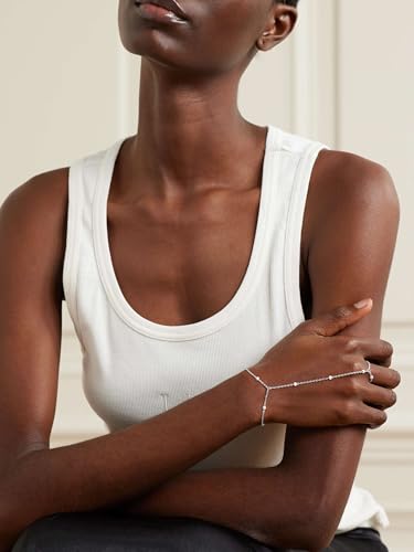 Hand Chain Bracelet Ring Bracelet Hand Chain Dainty 14K Gold Hand Charm Stack Beaded Chain Bracelets Non Tranish Trendy Finger Ring Hand Chain Jewelry Gift for Women3