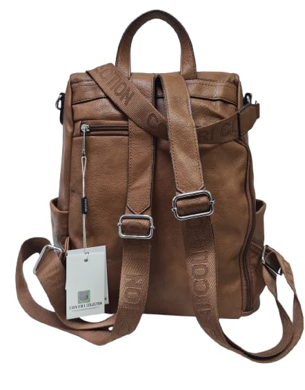 Zaino casual in ecopelle PU sistema antifurto, convertibile in borsa a tracolla con 2 tasche frontali, ideale per il lavoro, l'università... Art.8002-8 Prodotto Originale Coveri (MARRONE)