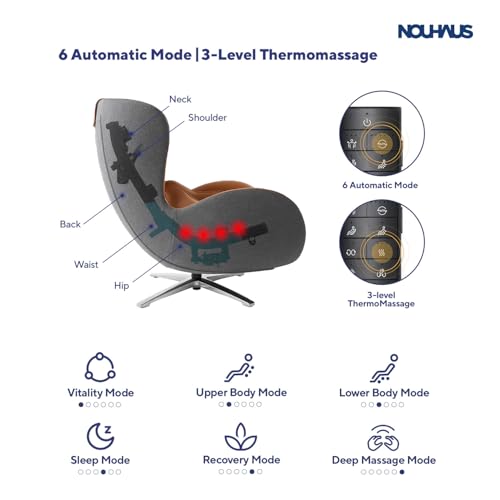 NOUHAUS Heated Classic Massage Chair Full Body and Spot Massaging Recliner with Ottoman, Bluetooth Speaker, in-Chair Charger. Portable Shiatsu Body Massager Chair (Caramel, Leather) - Image 6
