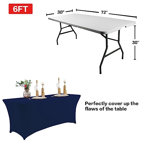 Image of IVAPUPU 2 Pack 6FT Table Cloth for Rectangular Fitted Events Stretch Jean Blue Table Covers Washable Spandex Tablecloth Protector for Party, Wedding, Cocktail, Banquet, Festival