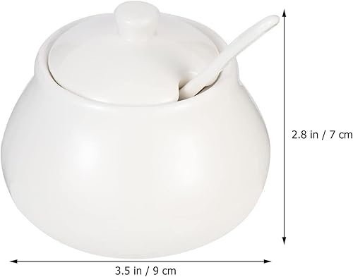 Miniatura 6 de Azucarero con tapa y cuchara, tarro de azúcar de cerámica blanca, recipiente de condimentos de porcelana para el hogar, cocina, cafetería, bar