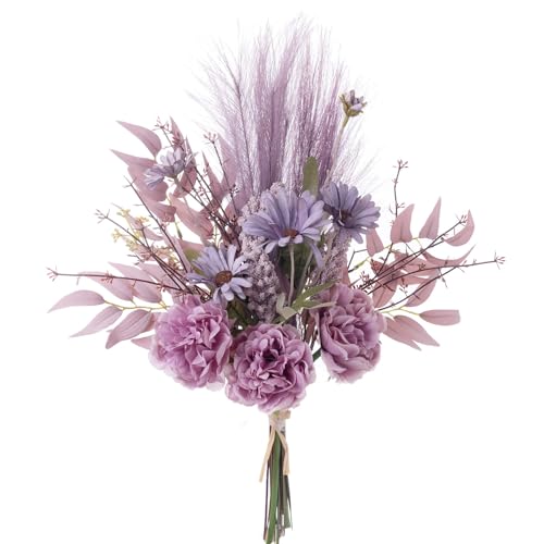 KIRIFLY Artificial Fake Flowers Plants Silk Flower Arrangements Wedding Bouquets Decorations Plastic Floral Table Centerpieces for Home Kitchen Garden Party Décor (Purple)