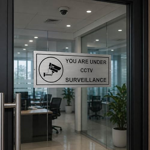 Image of You are Under Surveillance of CCTV 12x5 inches Stainless Steel Signage Board for Office, Mall, Hospital, Collage,Home Shops and Elsewhere