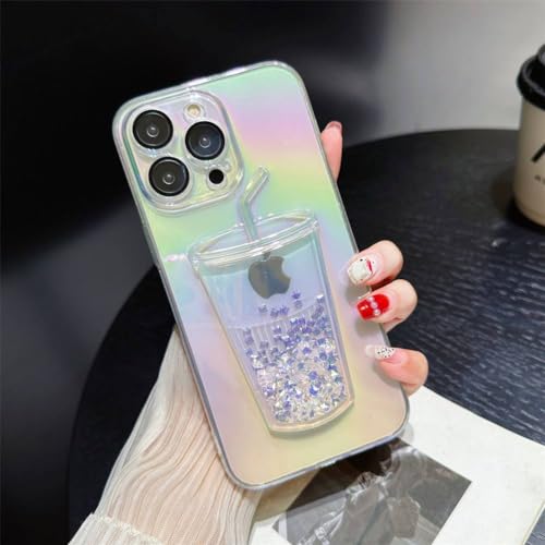 Coque iPhone 14 paillettes et sable mouvant dégradé arc-en-ciel