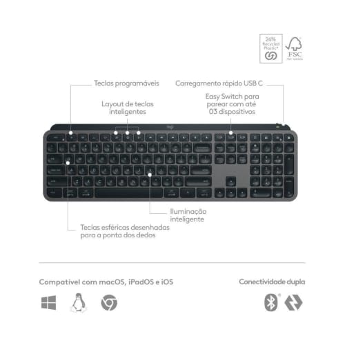 Image of Logitech MX Keys S Wireless Keyboard, Low Profile, Fluid Precise Quiet Typing, Programmable Keys, Backlighting, Bluetooth, USB C Rechargeable, for Windows PC, Linux, Chrome, Mac - Graphite