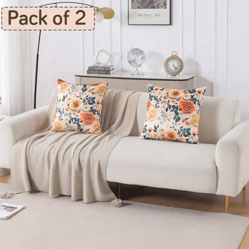 Image of HOKIPO 'Nature Muse 7D' Premium HD Printed Holland Velvet Cushion Cover for Sofa| 22x22 Inch (55x55 cm) | Pack of 2, Caramel Ambrosia (IN-924-D8*2)