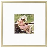Frametory, 8x8 inch Instagram Square Aluminum Gold Metal Picture Frame Collection, Photo Frame with Ivory Color Mat for 4x4 Picture & Real Glass