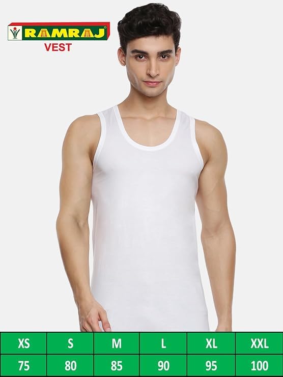 Image of RAMRAJ COTTON Men Light Soft Combed Cotton Sleeveless White Vest /Banian | Scoop Neck Super Absorbent Undershirt