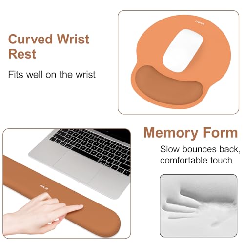 Image of MOSISO Wrist Rest Support for Mouse Pad&Keyboard Set, Circle Curved Ergonomic Mousepad&Coaster Non-Slip Base Home /Office Pain Relief&Easy Typing Pad with Soft Cloth&Silicone Lining, Cosmic Orange