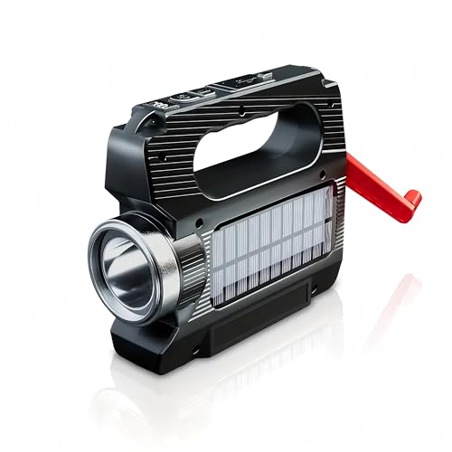 WARSUN Hand Crank Solar Powered Flashlight, Emergency Rechargeable LED Flashlight, Survival Flashlight with 6 Modes, 600 Lumens, Up to 20 Hours of Runtime, Great for Outdoor, Camping, Hiking, Fishing