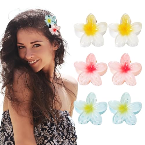 BOFUNX 6pcs Pinzas de Pelo Hawaianas en Forma de Flor Clips Hebillas de Cabello Garras de Plástico Antideslizante para Mujeres y Niñas