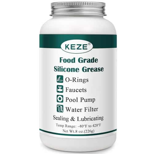 KEZE Pool Lube for O Ring Food Grade Waterproof Silicone Faucet Grease for Pool Filter Plumbing Plastic Parts Gasket Valve Rubber Seals Paste with Brush Top Can 8 OZ