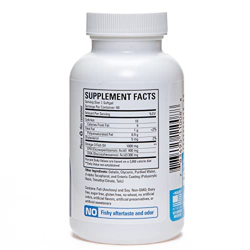 Nutriville, Omega-3 400Epa / 300 Dha, Enteric Coated 1000Mg 60 Soft Gels Fish Oil Supplements For Heart Health #TOP1