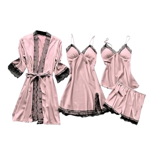 Conjunto de lencería de 4 piezas para mujer, pijama rosa talla M
