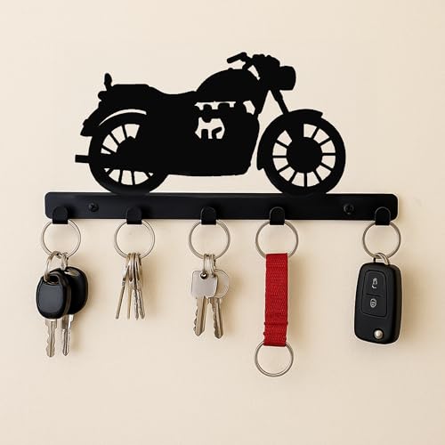 Image of Spillbox Metal Wall Key Holder|Key Hanger|Key Stand|Key Organizer|Bathroom Hooks|Kitchen Utensil Hook|7 Hooks|Durable Wall Mount Organizer Rack|Powder-Coated Black Key Hanger for Home, Office-Bike
