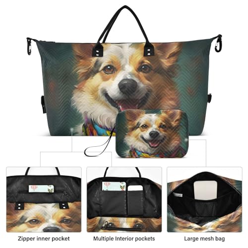 Large Travel Duffel Bag, Happy Doggy Sports Tote Gym Bag, Shoulder Weekender Overnight Bag for Women Men, Carry On Luggage with Toiletry Bags2