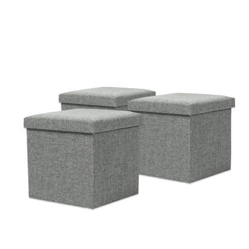 Image of Kuber Industries Pack of 3 Storage Stool | Square Toy Storage Box | Foot Rest Stool | Folding Seating Stool | Wardrobe Organizer for Clothes-Books | Storage Box for Living Room | S ZH002GY | Gray