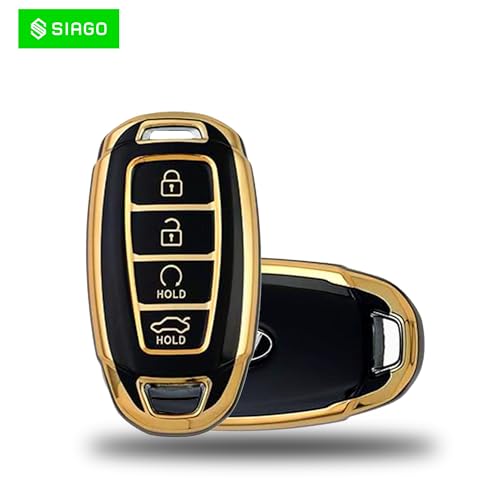 Image of SIAGO SIA357 TPU Key Cover and Metal Keychain Compatible for Hyundai Verna 2023 Car 4 Button Smart Key (Black Pack of 1)