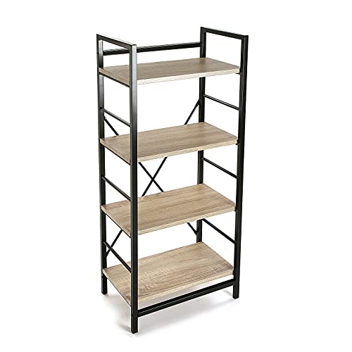 Versa Yeovil Estantería de Pared de Estilo Industrial Biblioteca, con 4 Baldas o Estantes Librería Comedor Salon, Medidas (Al x L x An) 120 x 32 x 50 cm, Madera y Metal, Color Marrón