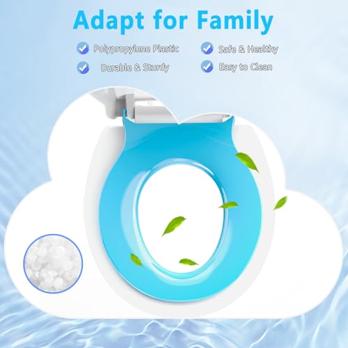 Image of Aunsffer Toddler Toilet Seat with Potty Training Seat Round 16.5inch, 2 in 1 Toilet Seat for Family Built-in Baby Seat Removable, Soft Close + Easy Clean, PP Safe Material, Blue