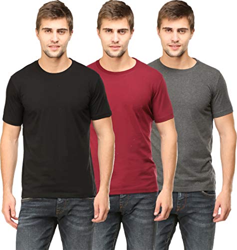 Image of RSO Outfits Men's Regular Fit Plain Half Sleeve Round Neck T-Shirt Combo Pack of 3