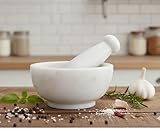 KLEO Set di mortai e pestelli in marmo bianco naturale da 15,2 cm di larghezza (grandi dimensioni), spezie, smerigliatrice per maschere - Marble Mortar Pestle Set