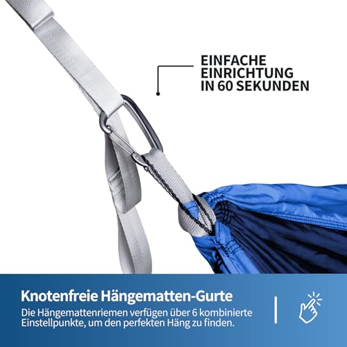 BTRWOR Hängematte Outdoor für 2 Personen | 300kg Traglast | Doppelhängematte mit Befestigungs-Set | Nylon Camping Reisehängematte | 290x170cm(Marineblau)
